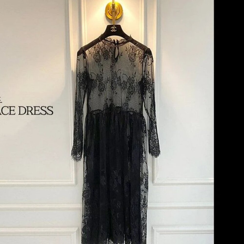 Mock-Neck Sheer Laced Dress